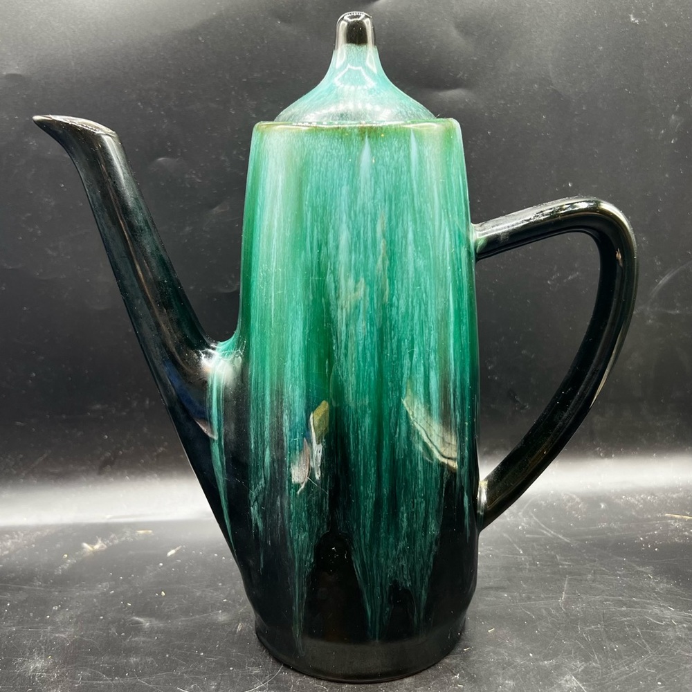Canada Blue Mountain Pottery Coffee Pot Vintage Black and Blue Green 11 in Tall